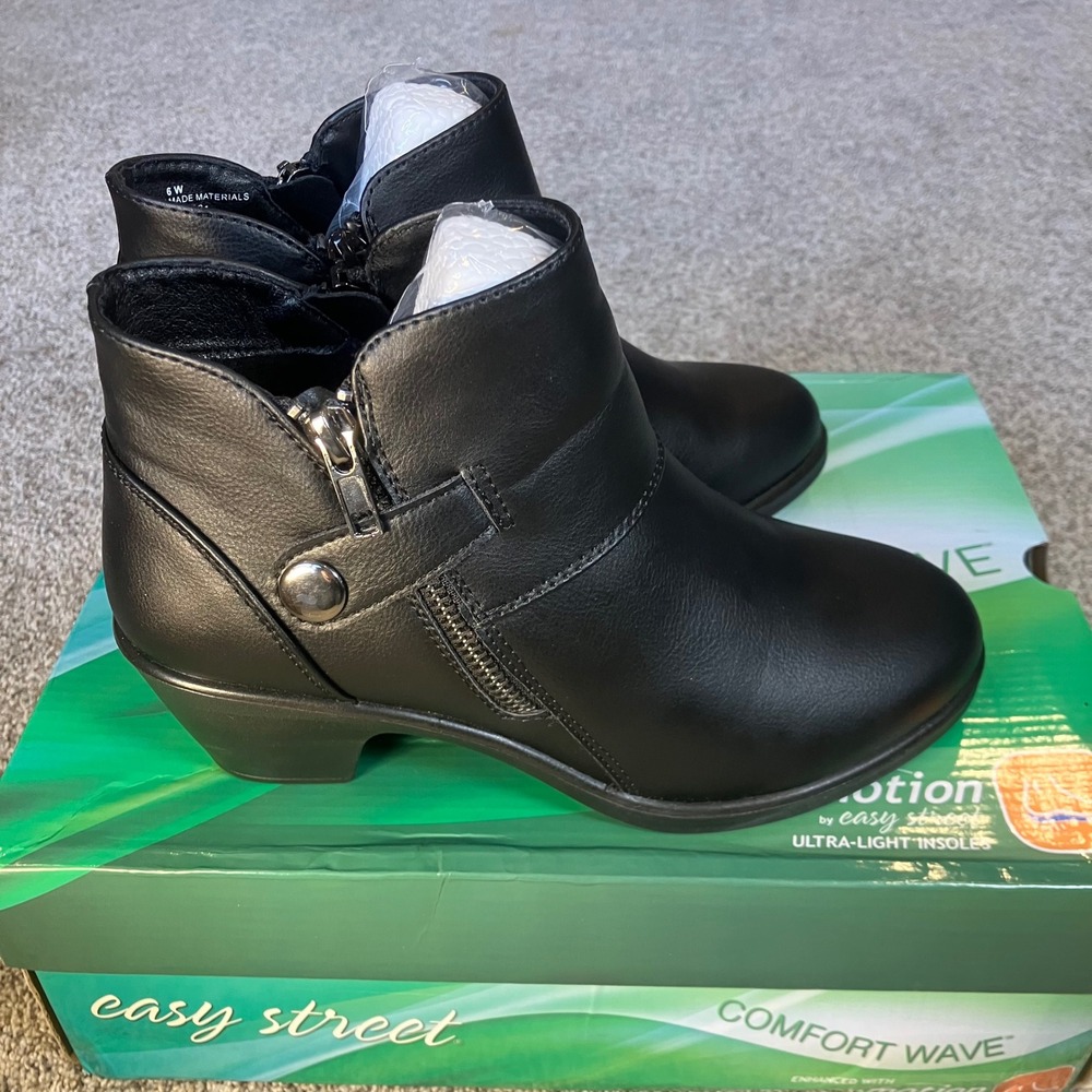 Easy Street Fritzi Black Ankle Boots Womens 6W Comfort Wave Bootie NIB Orig $75 - Picture 3 of 13